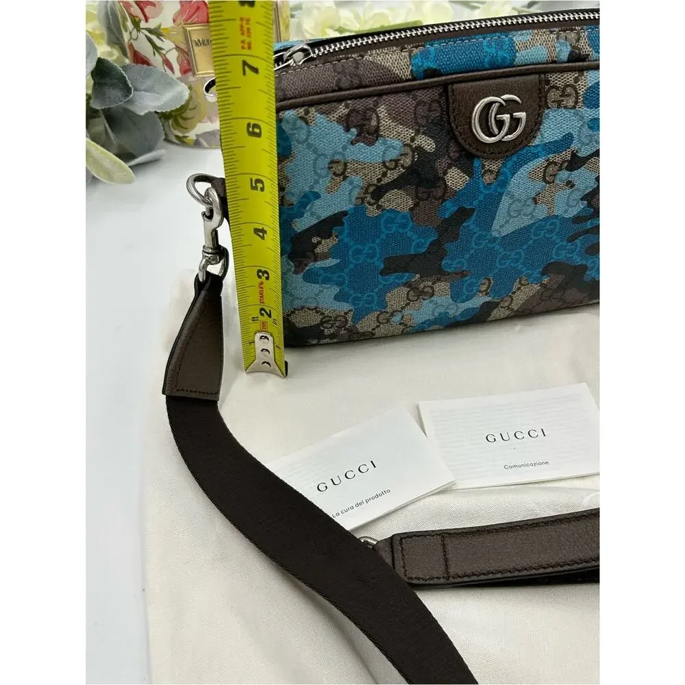 Men's Gucci crossbody bag in camouflage brown, marbled GG monogram made in Italy